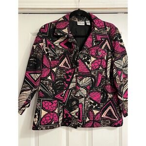Chico's Textured Geometric Jacket Blazer Sz‎ Large Career Church Buttons